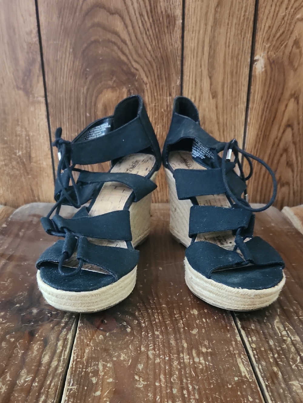 Merona Black Lace-Up Espadrille Wedge Sandals